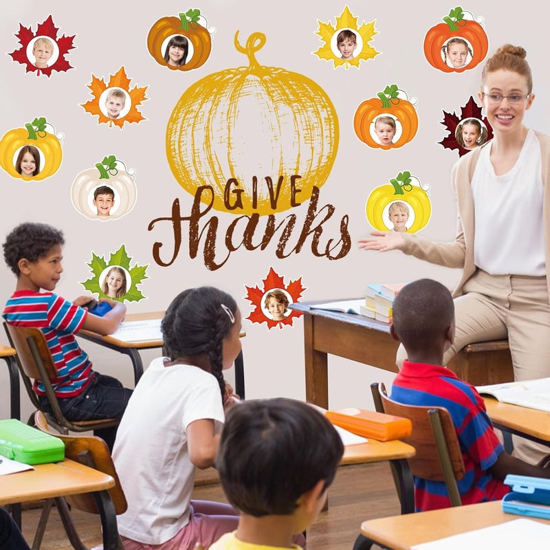 Machomby 48Pcs Fall Cutouts, Colorful Autumn Pumpkin Maple Leaf DIY Photo Craft Cutouts Fall Bulletin Board Decoration for Autumn Thanksgiving Harvest Party Home Classroom Chalkboard Wall Decor - Image 4